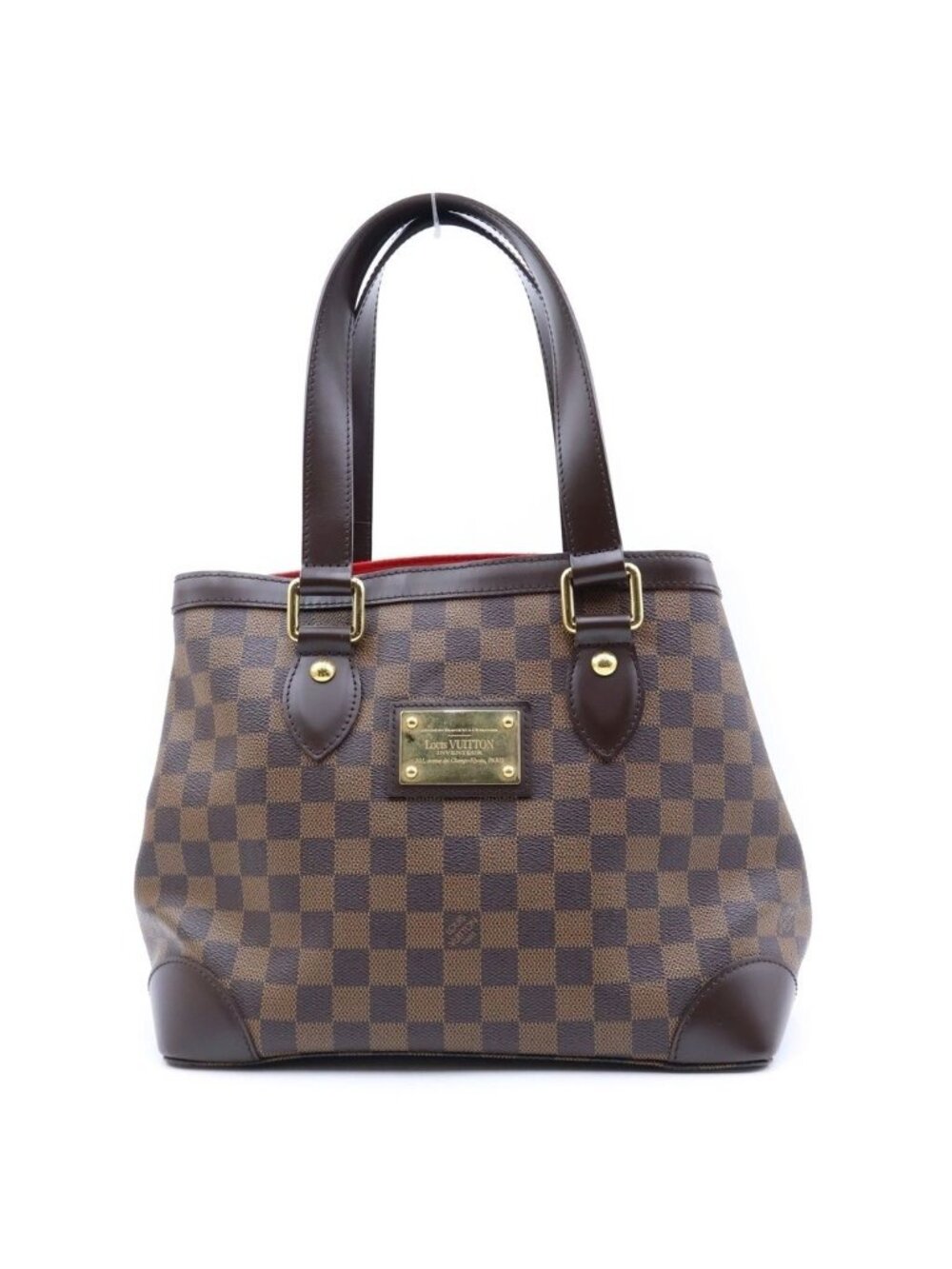 Louis Vuitton Damier Hampstead PM Tote Bag Brown Leather Gold